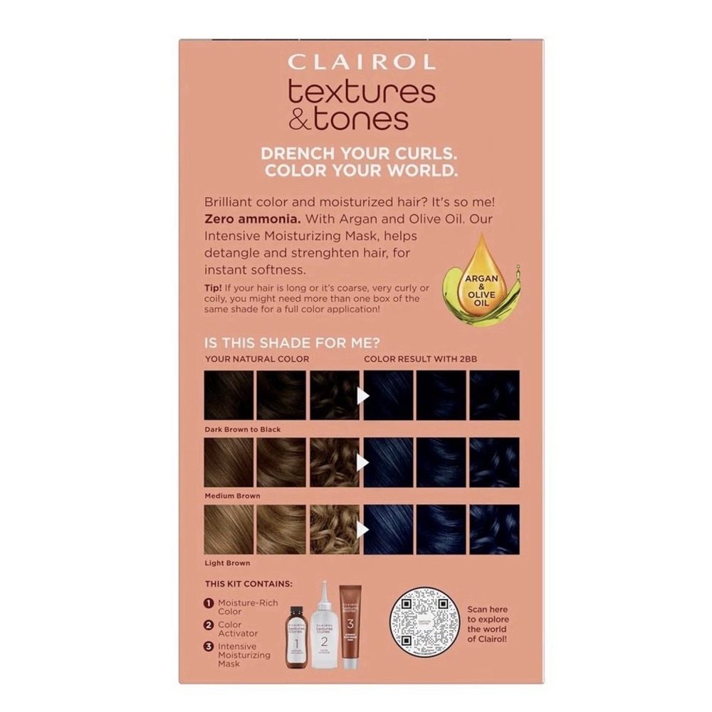 Clairol Textures & Tones Permanent Hair Dye, Pack of 3 2BB Midnight Blue - Picture 2 of 3